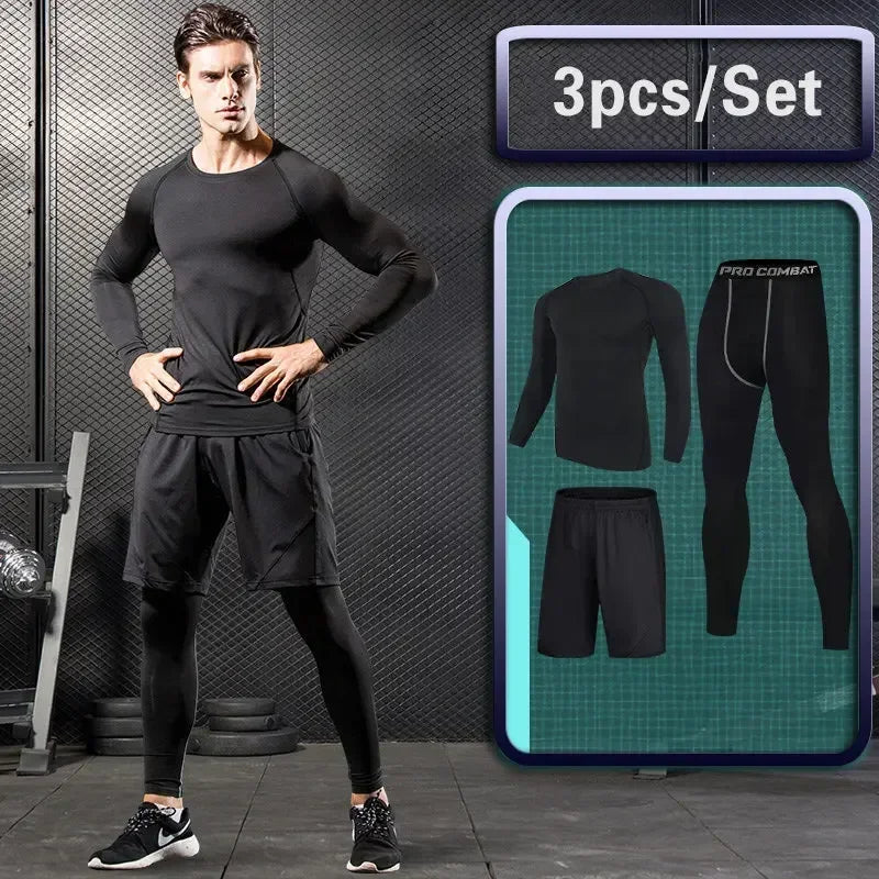 Men Rashguard Compression Set Gym Running Fitness Wear