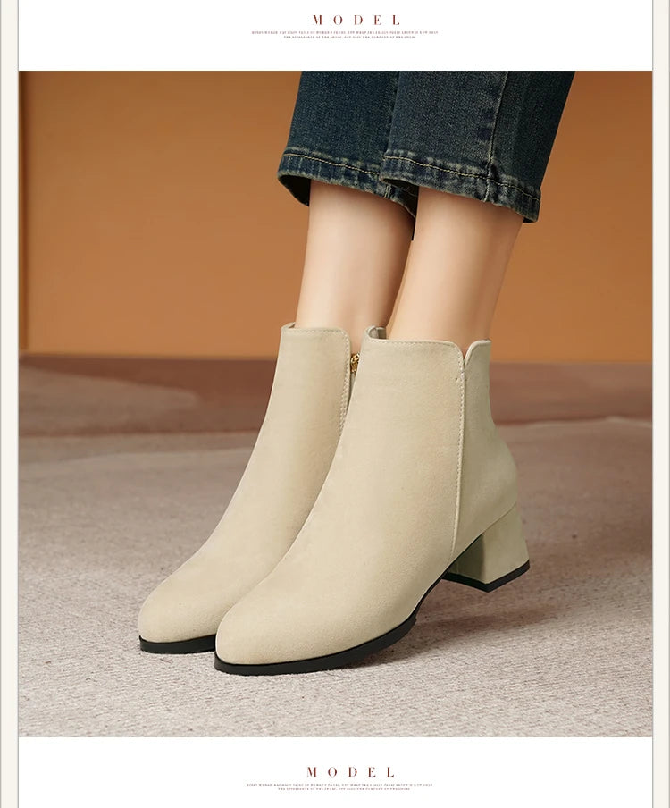 Women's Mid-Heel Wool Warm Ankle Boots