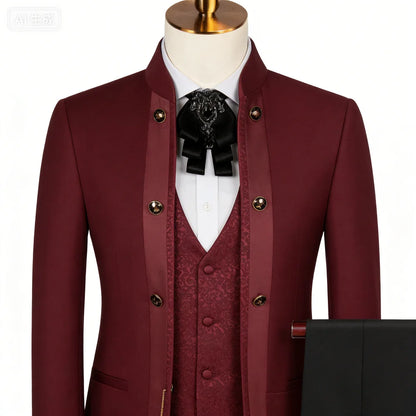 Double Breasted Jacquard Men's 3-Piece Suit Set
