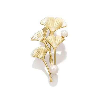 Golden Tulip Flower Pearl Brooch for Women – CZ Rhinestone Crystal Metal Pin