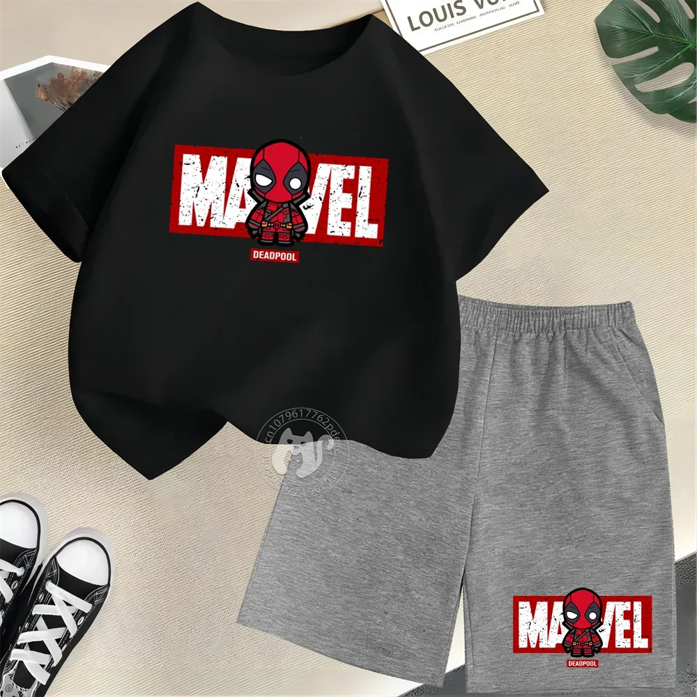 Niedliche Kurzarm-Outfits aus Baumwolle mit Cartoon-Print für Kinder