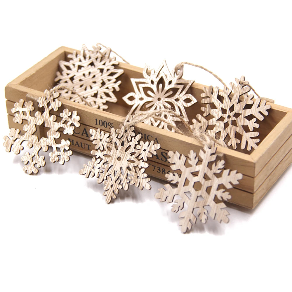 Lot de 12 pendentifs en bois en forme de flocon de neige pour décoration de Noël