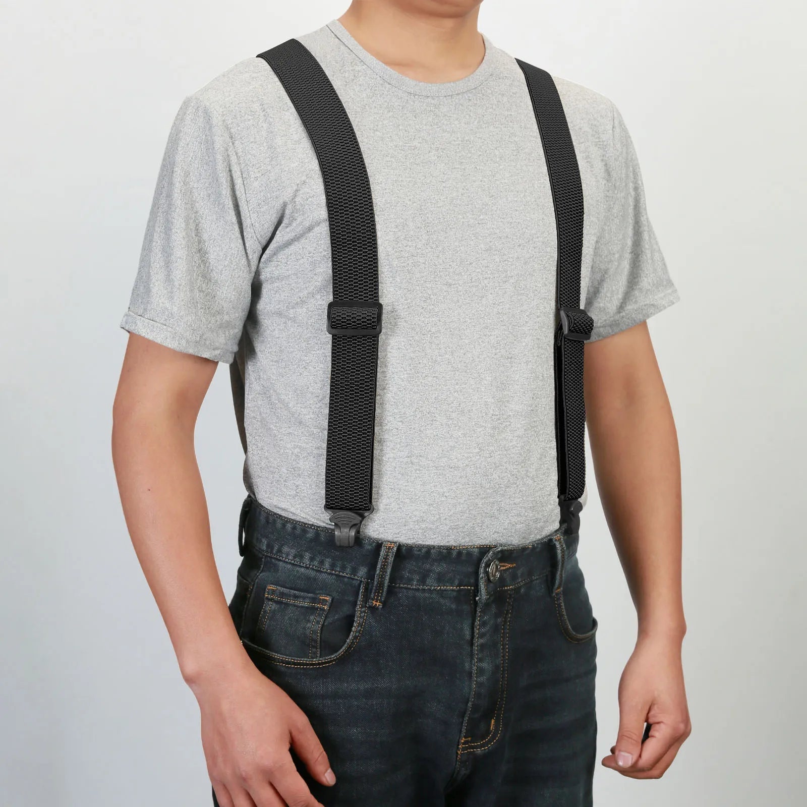 Heavy Duty Men’s Suspenders 3.8cm Wide X-Back Work Braces with 4 Strong Plastic Gripper Clasps – Adjustable Elastic Trouser Suspenders