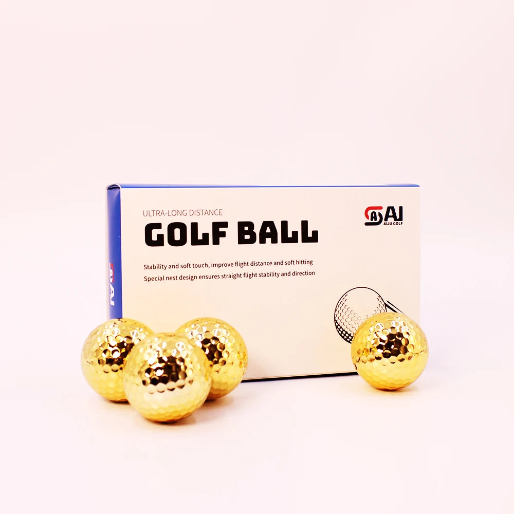 Vergoldetes Golfball-Set – bestehend aus 6 Bällen und 6 Golf-Tees