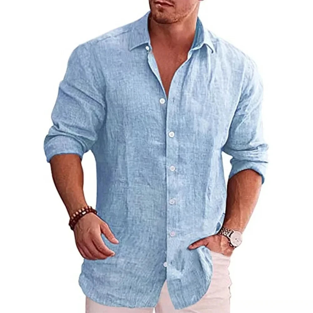 Men's Long Sleeve Casual Linen Shirt
