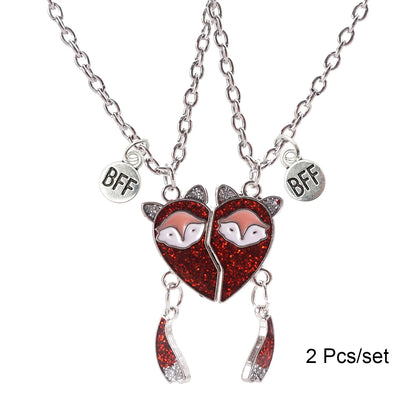 2 herzförmige Magnet-Panda-Halsketten