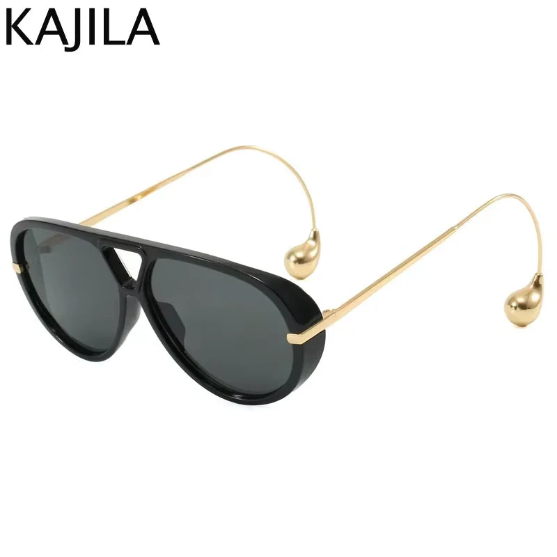 Women’s Oversized Oval Punk Pilot Sunglasses – Metal Frame UV400 Shades Sunglasses