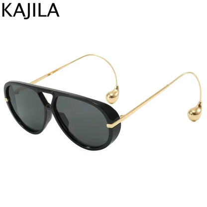 Women’s Oversized Oval Punk Pilot Sunglasses – Metal Frame UV400 Shades Sunglasses