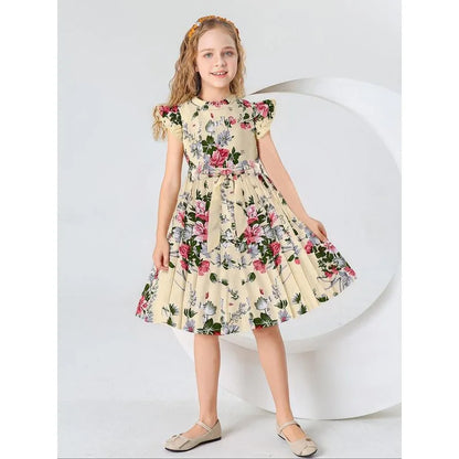 Robe carrée en polyester à jupe longue pour fille