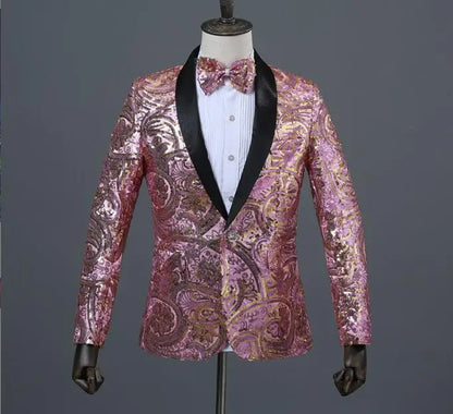 Flacher, heißer, mit Gold besetzter Herrenanzug aus Samt, 2-teiliges Set – Hochzeitsbankettkleid mit Hose