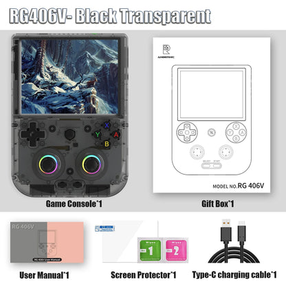 RG406V Handheld Game Console 4’’ IPS Touch Screen Android 13 Unisoc T820 64-bit Game Player 5500mAh RGB lighting