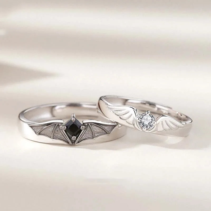 Dämonenaugen-Engelsflügel-Ring – Verstellbarer Unisex-Partnerring aus Legierung