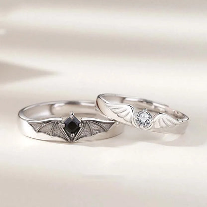 Dämonenaugen-Engelsflügel-Ring – Verstellbarer Unisex-Partnerring aus Legierung