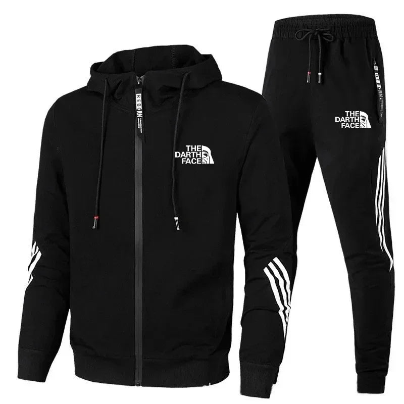 Mens Triple Slant Sport Zipper Hoodies Tracksuits Set