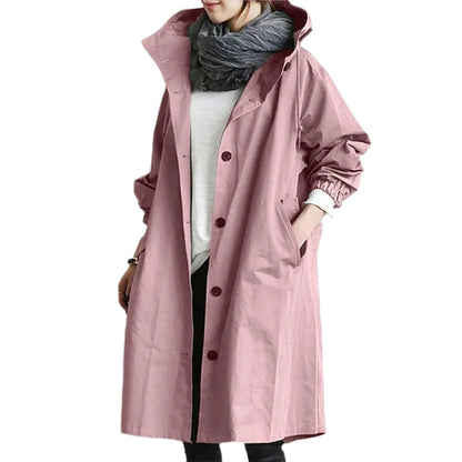 Women's Long Trench Windbreaker Loose Hooded Temperament Raincoat