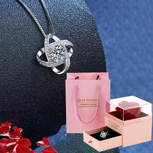 Heart Pendant Necklace for Women with Eternal Rose Flower Gift Box