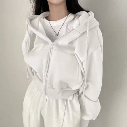 Women's Retro Fleece Lined Loose Zip Up Hoodies