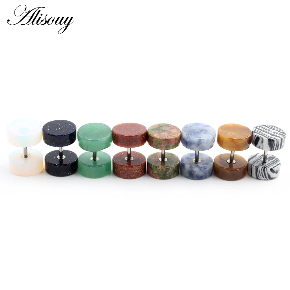 2PCS Natural Stone Tunnel Earrings for Women & Men