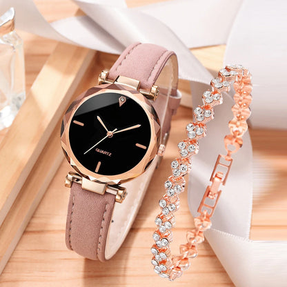 Women's Watch Set PU Leather Strap & Alloy Bracelet