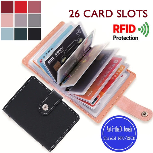 Unisex RFID Blocking Leather Credit Card Holder Wallet – 26 Slot ID Card Organizer Case