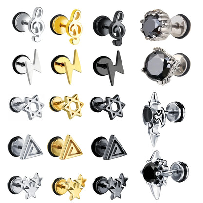 Boucles d'oreilles gothiques punk en acier inoxydable pour hommes et femmes – Petit squelette à géométrie rocheuse avec zircon