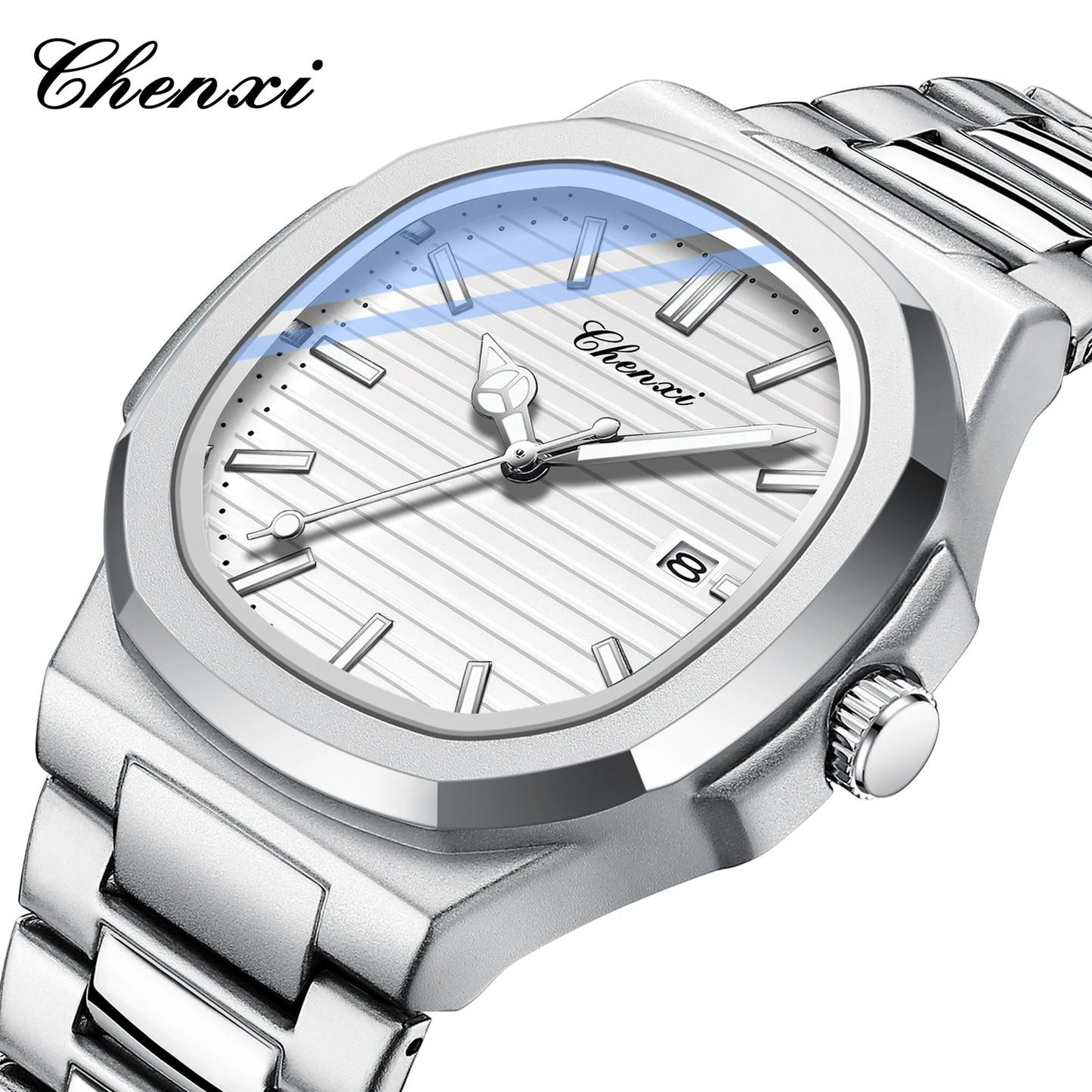 Wasserdichte Herrenuhr aus Edelstahl – Quadratisches Zifferblatt im Nautilus-Stil mit Leuchtmasse, Kalender und Datumsanzeige