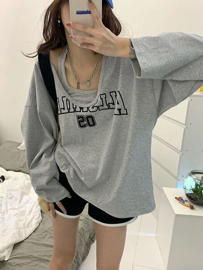 Y2K Two Pieces Sweatshirt Women Long Sleeve Tops