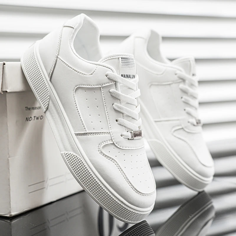 Herren Casual Leder Bequeme flache Slip-on Weiße Schuhe