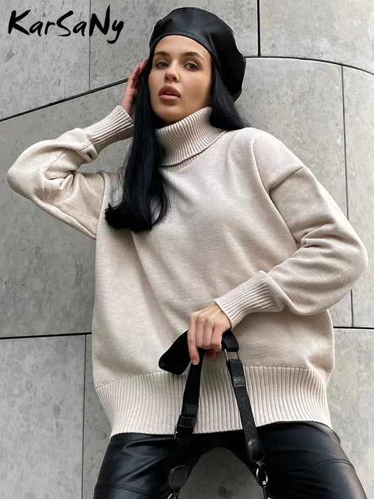 Oversized Turtleneck Thick Knit Sweater