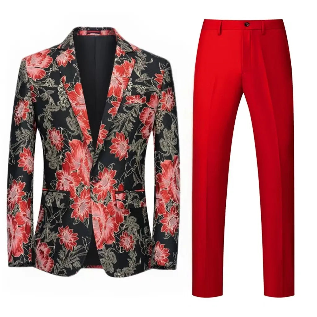 Orange Flower Pattern 2-Piece Suit for Men