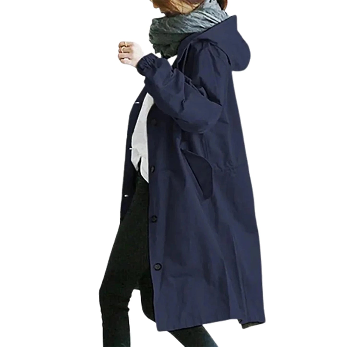 Women's Long Trench Windbreaker Loose Hooded Temperament Raincoat