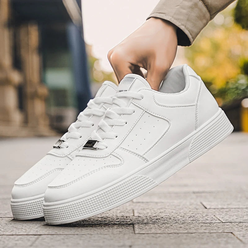 Herren Casual Leder Bequeme flache Slip-on Weiße Schuhe