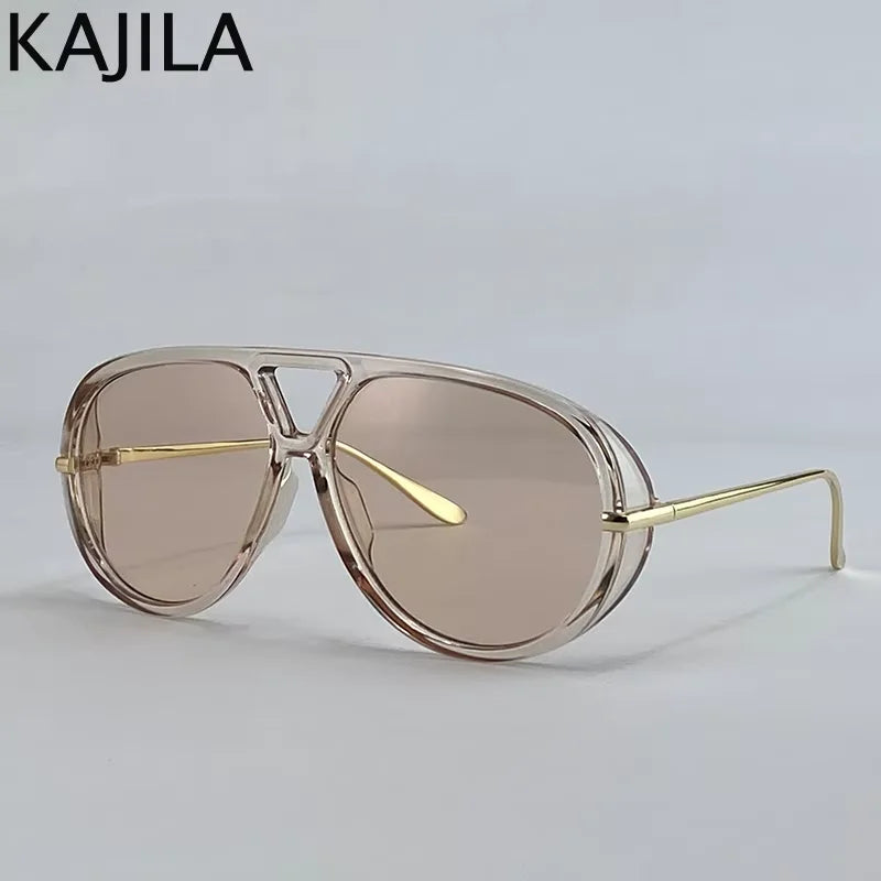 Women’s Oversized Oval Punk Pilot Sunglasses – Metal Frame UV400 Shades Sunglasses