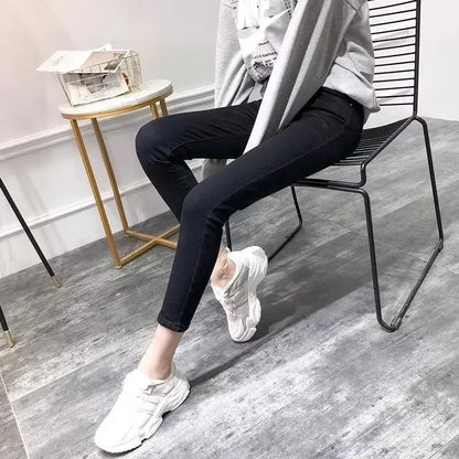 Jean crayon élastique taille haute pour femme