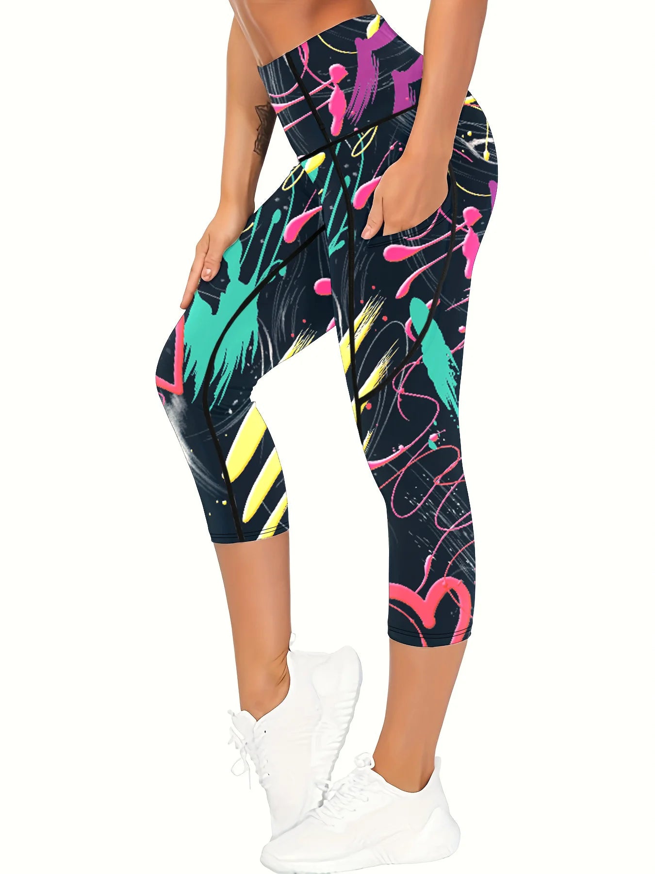 Bedruckte Yoga-Leggings für Damen, hochgeschnitten, ideal für Outdoor-Aktivitäten und Fitnessstudio. 