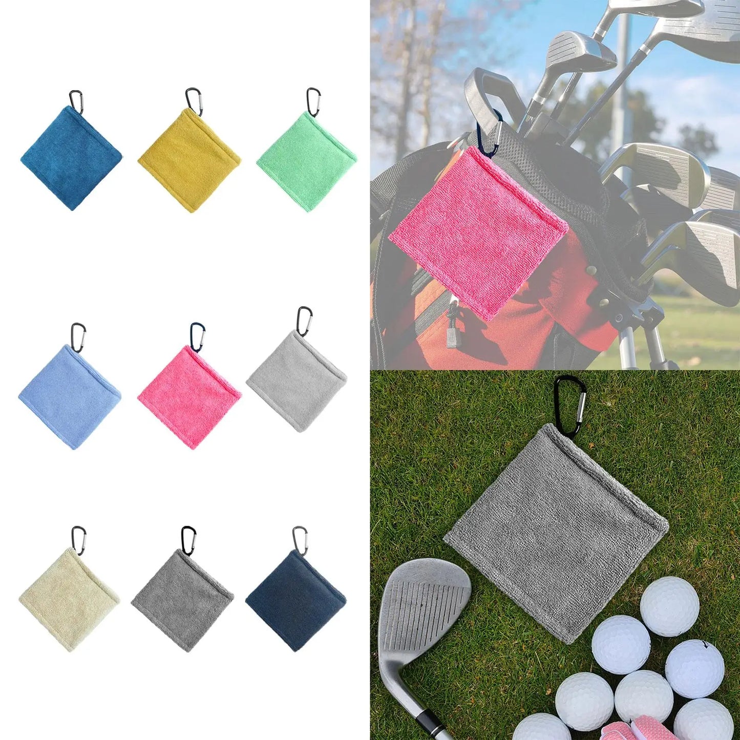 Compact Golf Ball Towel with Clip for Clubs