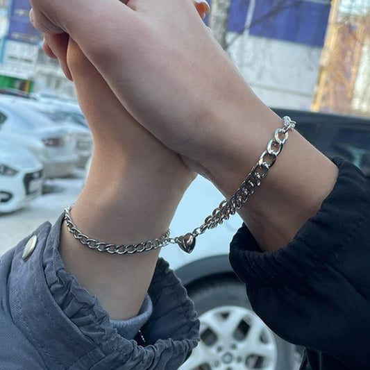 Couleur argent amour coeur aimant Couple bracelets pour femme hommes Double couche