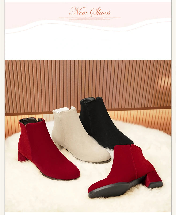 Women's Mid-Heel Wool Warm Ankle Boots