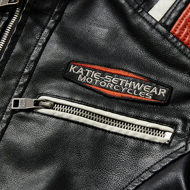 Veste de moto élégante en cuir PU coupe slim