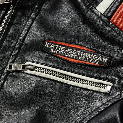 Veste de moto élégante en cuir PU coupe slim