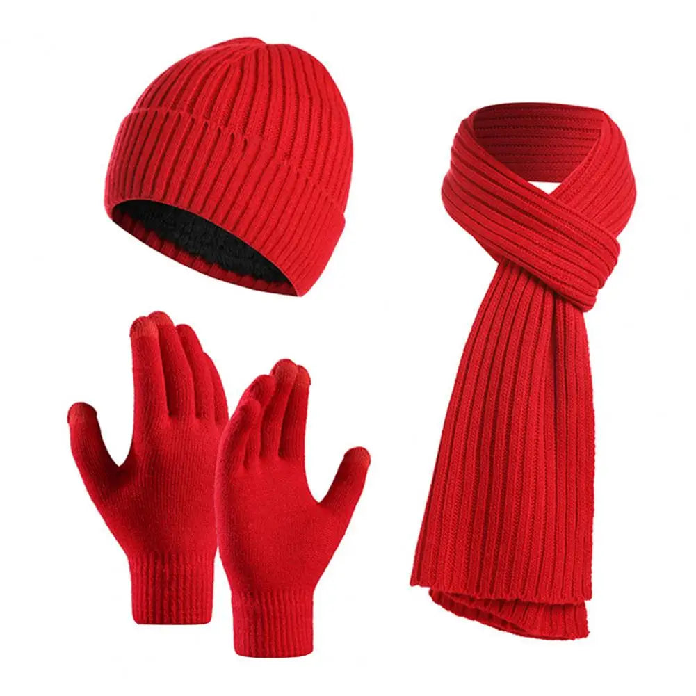 3 Pcs Winter Warm Beanie Hat Long Scarve