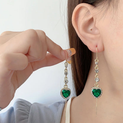 Herzförmige Zirkon-Ohrhänger für Damen – Lange Quastenohrringe