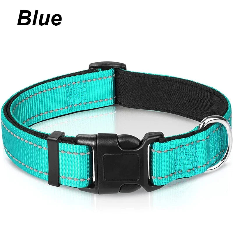 Adjustable Reflective Free Engraved Padded Dog Collars