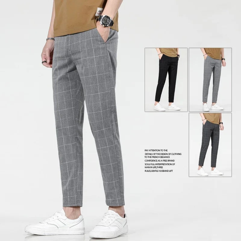 Men's Ice Silk Straight Elastic Waist Formal Pants