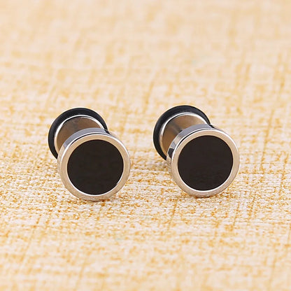 Men's Titanium Steel Round Black Oil Drip Stud Earrings