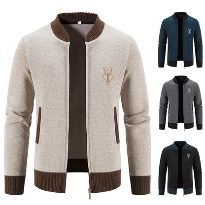 Men's Knitted Embroidered Warm Zipper Cardigan