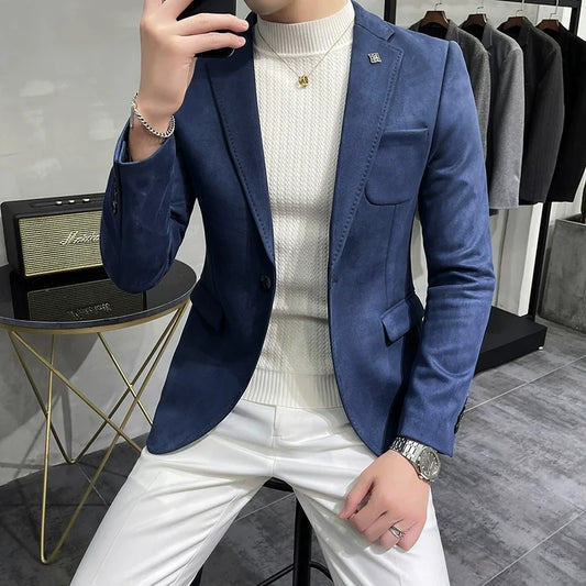 Men's Single Button Casual Deerskin Fleece Blazer