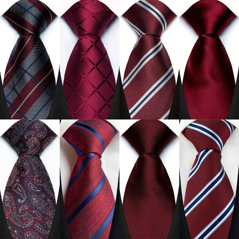 Men's Burgundy Plaid Silk Wedding Tie Set