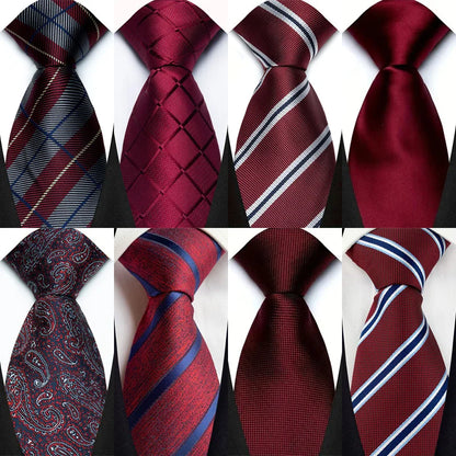 Men's Burgundy Plaid Silk Wedding Tie Set