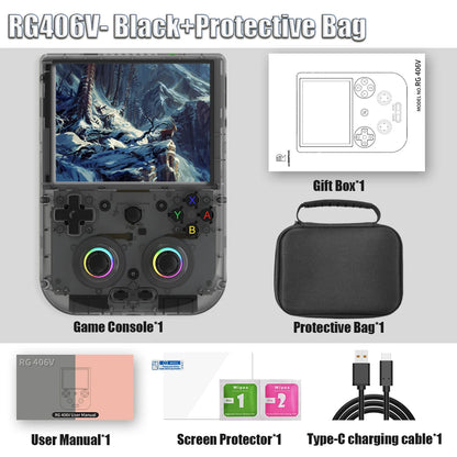 RG406V Handheld Game Console 4’’ IPS Touch Screen Android 13 Unisoc T820 64-bit Game Player 5500mAh RGB lighting